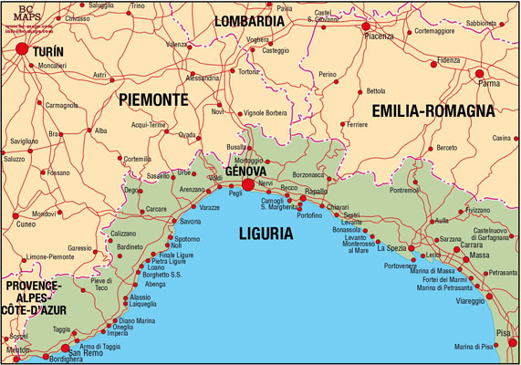 LIguria - Carte vectorielle,Plan de ville, fonds de cartes,cartographie